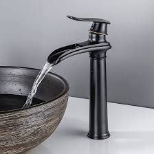 YAGJIA Zwarte Waterval Wastafelkraan - Retro Messing Eengreeps Mengkraan