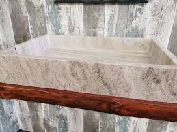 Crèmekleurige Marmeren Wastafel 70 x 45 cm