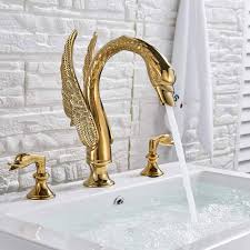 Luxe Gouden Zwaan Wastafelkraan met Dual Handgrepen